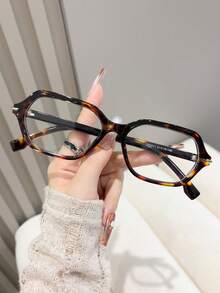 1pc Classic Fashion Geometric Pattern Frame Women's Clear Lens Glasses, Horizontal Strip Rivet Decoration Minimalist Versatile Transparent Eyewear, Suitable For Daily Commute, Back To School, Holiday Gift, Photography Prop - Multicolor - View 9