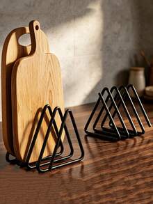 1pc Metal Cutting Board Storage Rack, Triangle Cutting Board Holder, Countertop Organizer, Easy To Install, Kitchen Storage Container, Kitchen Countertop Storage Rack, Kitchen Utensil Storage, Baking Storage - Multicolor - View 1