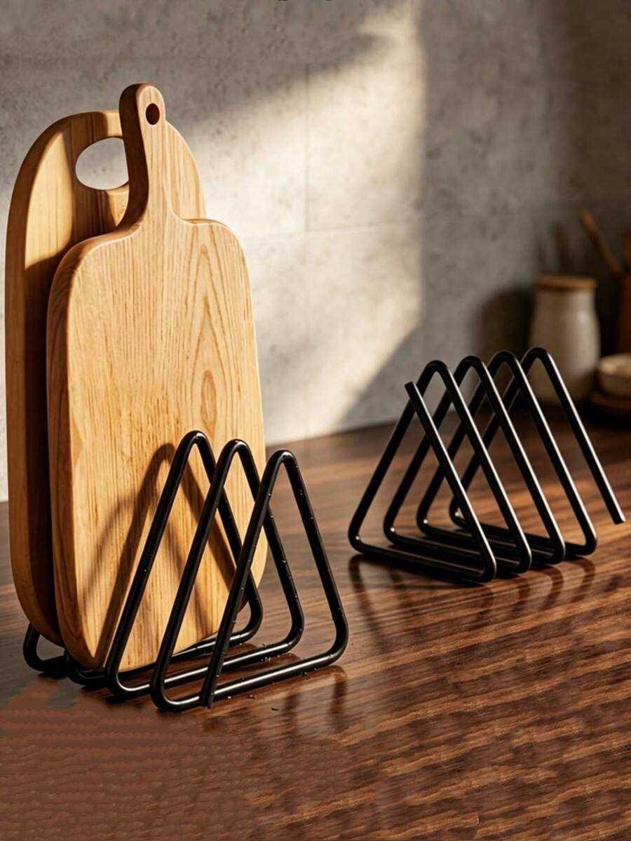 1pc Metal Cutting Board Storage Rack, Triangle Cutting Board Holder, Countertop Organizer, Easy To Install, Kitchen Storage Container, Kitchen Countertop Storage Rack, Kitchen Utensil Storage, Baking Storage - Multicolor - View 1