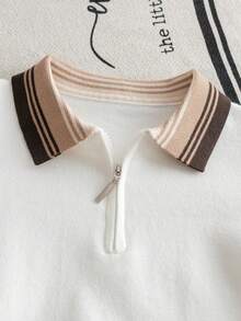 Boys' College Style Colorblock Striped Polo Collar Half-Zip Long Sleeve Knit Sweater Pullover Casual Versatile For Daily Wear School Spring Autumn Winter - White - View 3