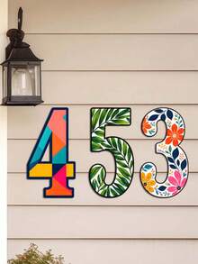 2D Flat 0-9 Number Floral Pattern Acrylic Door Number Sign, Colorful Address Plaque, Suitable For Residential And Villa Home Decor, Perfect Room Decoration - Multicolor - View 7