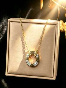 1pc Gold-Colored Stainless Steel Accessory, Cubic Zirconia Decorated With Roman Numerals, Creative And Fashionable, Unique French And Korean Style, Versatile For Gift Giving, Suitable For Women And Couples,Great For Daily Wear, Street Parties, And Festivals - Gold - View 2