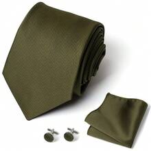 AlanKing Solid Color Men's Tie, Pocket Square And Cufflinks 3-Piece Set, The First Choice For Formal Business, Wedding And Banquet Suit Matching - Multicolor - View 2