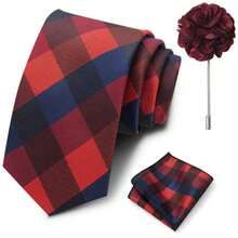 AlanKing Geometric Floral Pattern Men's Tie, Pocket Square & Lapel Pin 3-Piece Set, Suitable For Casual Holiday And Family Gatherings - Multicolor - View 6