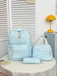 3-Piece Set - Girls' School Style Bow Pattern Backpack Combination, Large Capacity Nylon School Daily Bag, Campus Backpack, Matching Lunch Bag And Pencil Case, Multi-Layer Storage Casual Backpack Set, Travel Backpack Set, Suitable For Girls, Students, Children, Ideal For Back To School, Daily Commute, Shopping, Short Trips And Outdoor Leisure Travel - 2327 - View 10