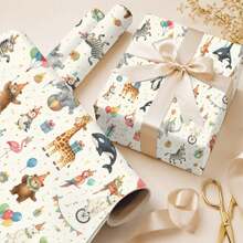 5/10 Lembar Kertas Pembungkus Kado Motif Sirkus Hewan, Pembungkus Kado untuk Anak Perempuan, Cocok untuk Ulang Tahun, Pernikahan, Acara Menyambut Bayi, Pertunangan, dan Kado Natal - MultiWarna - View 1