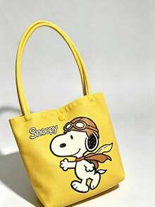1pc Snoopy Print Yellow Canvas Tote Bag, Large Capacity, Suitable For Travel, Shopping And Daily Use, Perfect Gift For Birthday, Valentine's Day, Back To School And Graduation - A - View 5