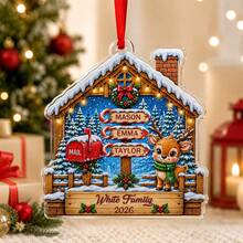 Custom Family Reindeer Christmas Ornament, Personalized 2-4 Names Winter Cabin Sign, Festive Holiday Style, Customized Christmas Wall Decor, Customizable Family Keepsake, Christmas Tree Hanging Decor, 2026 Holiday Gift, Candy Cane Name Tag, 2D Flat - Style D - View 4