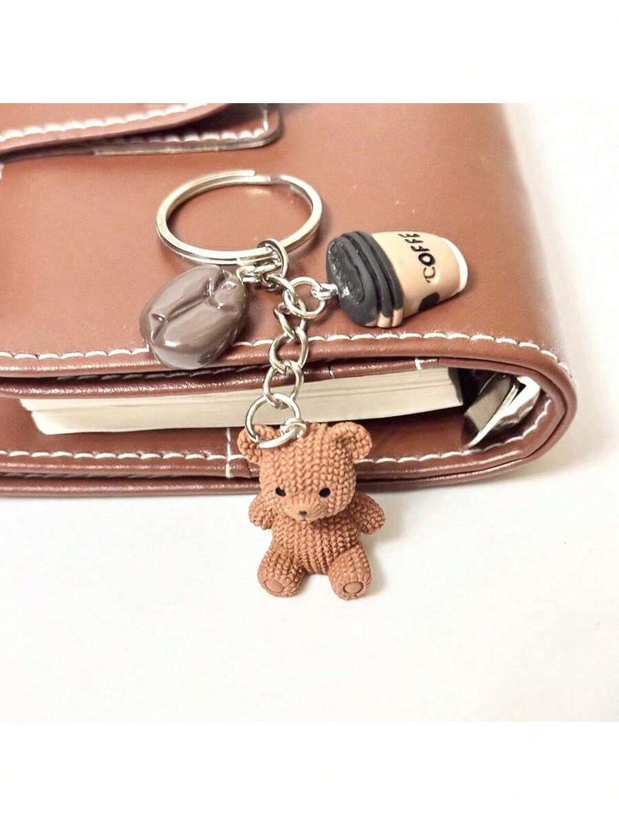 1pc POKOJA LAND Cute Bear Pendant, Coffee Bean Drink Accessory Decoration, Y2K Backpack Charm, Keychain Accessory - Multicolor - View 1