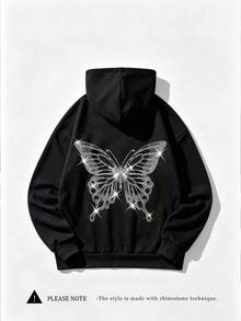 Women's Black Rhinestone Butterfly Sweatshirt, Cute Autumn Back To School Sweatshirt - Black - View 4