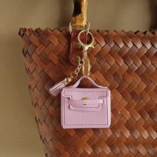 2pcs Mixed Color Mini Handbag Shaped Keychain Pendant, PU Leather Tassel Bag Charm, For Backpack Decoration - Multicolor - View 6