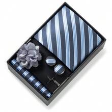 AlanKing Men's Striped Tie, Pocket Square, Cufflinks And Lapel Pin 4-Piece Set, Premium Gift Box, Men's Wedding And Business Suit Accessories, Ideal Gift Choice For Men - Multicolor - View 11