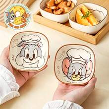 TOM AND JERRY. 1pc Official Authentic Super Cute Ceramic Small Square Bowl, Thickened Heat-Resistant Seasoning Dish, Long-Lasting Non-Fading Underglaze Color, Multi-Purpose Bowl For Snacks / Side Dishes / Dipping Sauces - Multicolor - View 1
