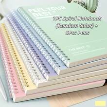 Set 6 buah, termasuk 1 buku catatan spiral warna acak dan 5 pulpen, buku catatan spiral sampul keras A5 yang mudah digunakan, garis bergaris yang bisa disobek, perlengkapan kantor dan belajar, buku catatan lucu, hadiah Natal - Mengatur - View 4