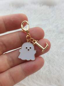 1Pc Mini Zinc Alloy Ghost Keychain, Cute Halloween Enamel Charm, White Ghost & Letter Pendant, Spooky Style, Bag Charm, Gift, Holiday Decor - Multicolor - View 26