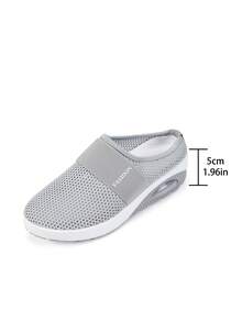 Women's Summer Mesh Breathable Half-Slip-On Shoes, Slip-On Slouchy Casual Shoes, Plus Size Soft Sole Comfortable No-Heel Mule Shoes - Light Grey - View 10