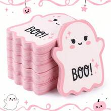 20/40/60pcs Cartoon Pink Ghost Shaped Paper Napkins, Disposable Asymmetrical Tabletop Decor Napkins, Birthday Halloween Party Atmosphere Decoration - Multicolor - View 3