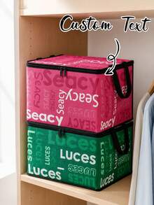 Customized Name Storage Box - Large Capacity Foldable Luggage, Suitable For Travel, Laundry Room | Non-Foldable Zipper Closure Storage Box, Can Print Name/Text, Suitable For Clothing, Bedding And Holiday Decorations, Underbed Storage - Multicolor - View 6