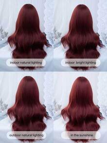 alicegarden 28-Inch Long Synthetic Wig Featuring A Natural Wavy Style In A A Stunning Burgundy. Designed With Bangs , This False Hairpiece Is Perfect For Ms Daily Party Cosplay Use, Offering A Natural And Natural Durable Wig Gift For Ladies. - Burgundy - View 10