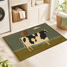 1pc, Country Cow & Rooster Pattern Printed Faux Cashmere Kitchen Mat, Absorbent Kitchen Floor Mat, Kitchen Rug, Long Runner Mat, Sink Front Mat, Suitable For Kitchen, Bathroom, Entryway, Hallway, Laundry Room And Home Decor - Multicolor - View 7