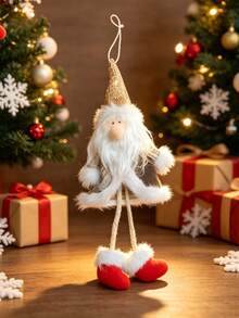 1pc Christmas Tree Hanging Ornament, Knitted Fabric Christmas Pendant, Snowman Reindeer Santa Claus Design, Holiday Home Wall And Christmas Tree Decoration, Winter Party Decor - A - View 11