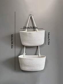1pc 2/3Tier Woven Hanging Storage Basket – Detachable Decorative Organizer For Living Room, Bathroom, And Bedroom; Over-The-Door Hanging Basket With Multiple Compartments - Bathroom Storage Hanging Bag - View 11