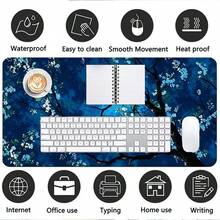1pc Leather Desk Mat, Mysterious Blue Cherry Blossom Extended Mouse Pad - Large Japanese Night Flower Desktop Pad, For Office And Gaming, Beautiful Desktop Leather Protective Pad, Washable, Non Slip Base, Suitable For Home Office Use - View 7