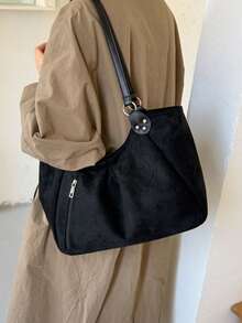 1pc Minimalist Vintage Solid Color Large Capacity Shoulder Bag Casual Lightweight Daily Tote Bag (Without Pendant) - Multicolor - View 7