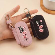 2026 New Car Key Bag Ink Style Butterfly Flower Lychee Pattern Zipper Multi Functional Car Key Storage Bag For Men And Women PortableChangeBag Pendant - Multicolor - View 5