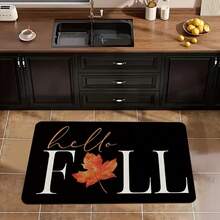 (JIT Product) 1pc Autumn Thanksgiving Maple Leaf Theme Rectangular Welcome Doormat, Non-Slip Washable Polyester Doormat, Flannel Material Non-Slip Soft Comfortable Easy To Clean, Suitable For Doorway, Hallway, Bedroom, Living Room, Entryway, Laundry Room, RV - Black - View 4