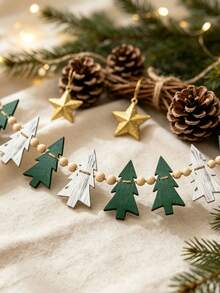 Felt Christmas Tree Wooden Bead Garland, Hanging Decorative Banner Suitable For Fireplace Mantel - Multicolor - View 7