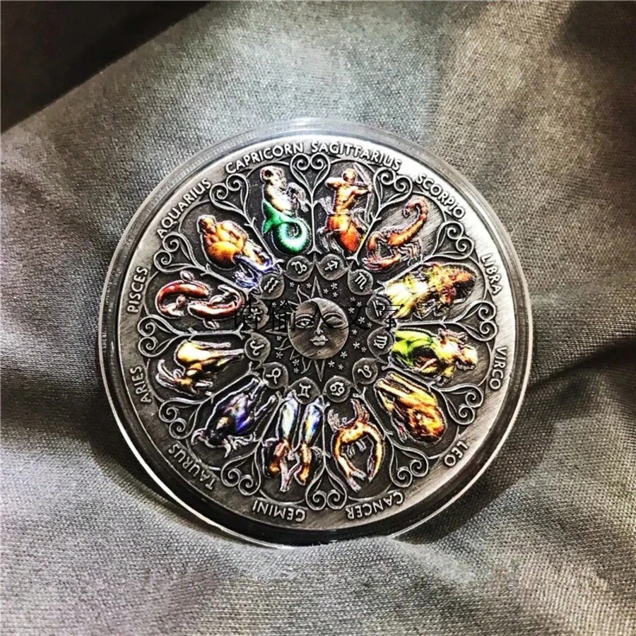 12pcs Zodiac Coin Collection - Goddess Of Fortune Protector Coins - Iron Material - Coins - 4cm/1.57 Inch Birthday Gift Medals Collectibles, Top Choice For Collectors - Multicolor - View 1