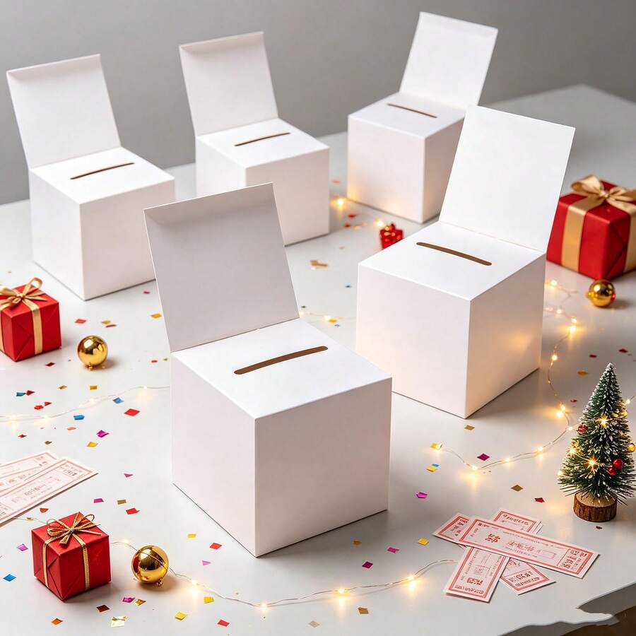 4 Packs Raffle Box, Ballot Box, Suggestion Box With Slot, Cardboard Drawing Box, Built-In Removable Header Card, For Collecting Business Cards, Votes, Competitions - White - View 1