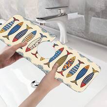 1pc Sink Faucet Absorbent Mat, Fish Pattern Drainage Pad, Suitable For Kitchen, Bathroom Sink, Countertop, Drainage Mat, Diatomaceous Earth Material, Trimmable, Quick Drying Mat - Multicolor - View 6