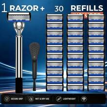 Men's Manual Razor Set, 2 Handles + 30 Replacement Blades, Includes Cleaning Brush, Lightweight Grip, Suitable For Dry And Wet Shaving - Multicolor - View 9