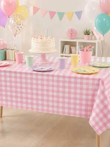 Pink Plaid Rectangular Tablecloth, Pink And White Checkered, Suitable For Parties, Outdoor Picnics, Birthdays, Weddings - Pink Plaid - View 5