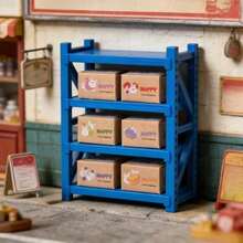 Blå minihylla dekor 7-delars set, rolig minihylla och minikartonglåda dekor, miniatyrscendekor, lämplig för scenbygge, miniscenmodell för fotografi, perfekt present för miniatyrscenentusiaster - Hyllset - Visa 2