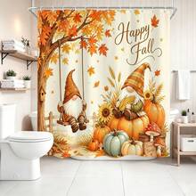 1pc Autumn Maple Leaf Pumpkin Shower Curtain, Vintage Design, Waterproof Bath Curtain, Suitable For Bathtub Partition, Bathroom Decor And Bathroom Accessories, Home Decor Gift - Multicolor - View 5
