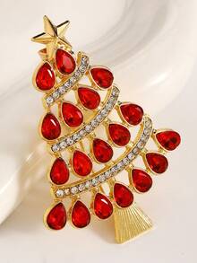 1pc Colorful Rhinestone Christmas Tree Brooch, Simple Fashion Casual Versatile Holiday Atmosphere Accessory, Suit & Dress Accessory, Suitable For Men & Women Daily Wear, Christmas Party, Christmas Gift - Multicolor - View 5