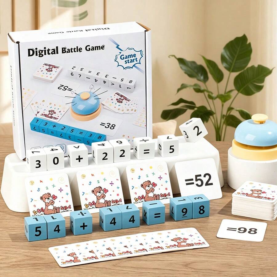 Children's Educational Math Toy Wooden Number Blocks Battle Game 110 Addition Subtraction Multiplication Division Problems Multiplayer Learning Puzzle Toy Parent-Child Interactive Tabletop Toy, Suitable As Gift For Boys And Girls