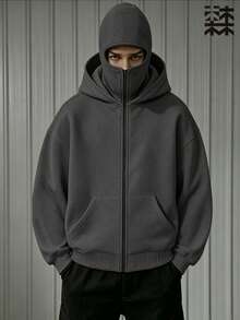 mulinsen Men's One-Piece Hooded Sweatshirt, Casual Long Sleeve Pullover Hoodie - Dark Grey - View 1