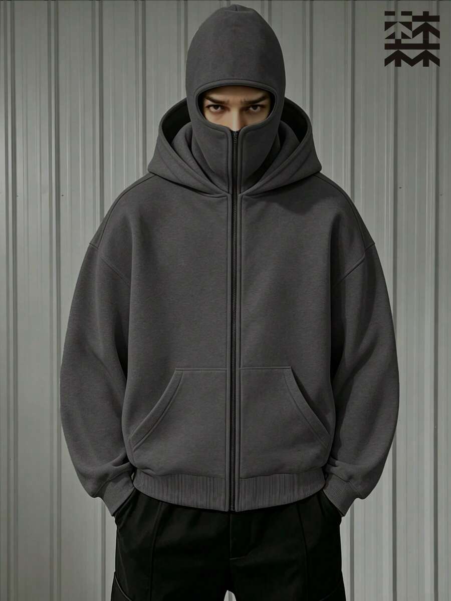 mulinsen Men's One-Piece Hooded Sweatshirt, Casual Long Sleeve Pullover Hoodie - Dark Grey - View 1