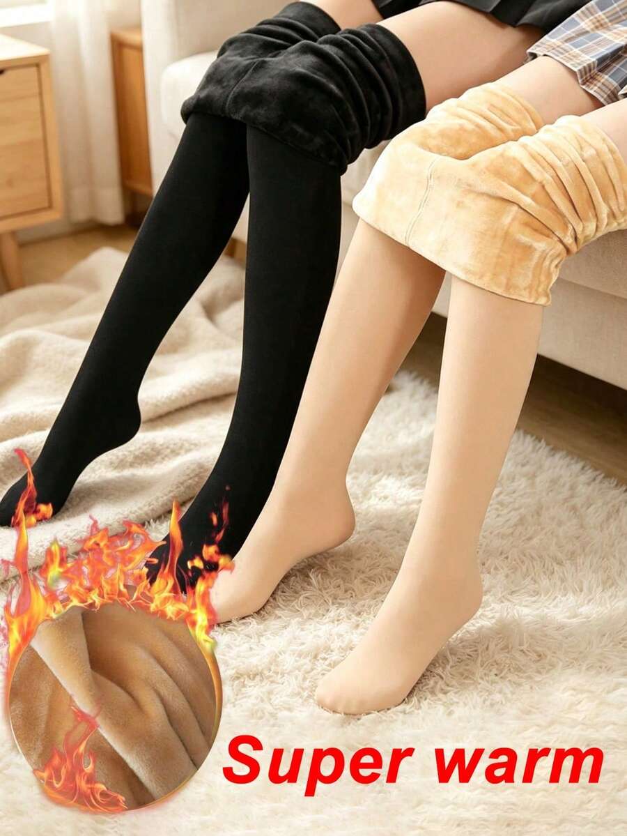 1pc Women's Warm Fleece Lined Thermal Leggings, Winter Wear, Random Color