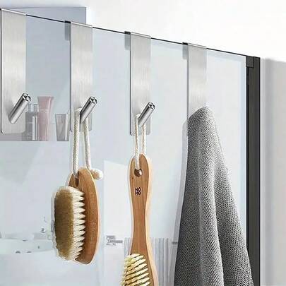 1/3pcs Stainless Steel Door Hooks, Easy Installation Towel And Bathrobe Hanging Hooks, Suitable For Shower Room, Kitchen, Bedroom, Durable Space-Saving Bathroom Accessories, Shower Storage Home Hooks