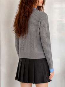 Women's Autumn/Winter Minimalist Casual Versatile Colorblock 2 In 1 Knit Cardigan Sweater Jacket - Grey - View 2