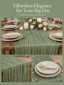 2pcs Sage Green Cheesecloth Semi-Sheer Gauze Table Runner, 120 Inch Bohemian Style Gauze Tablecloth, Suitable For Wedding, Party, Baby Shower, Birthday And Other Occasions Home Decor - Green - View 6