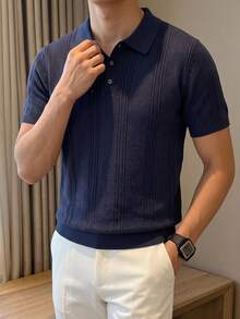 ALTZTAR 男士紋理提花針織 Polo 衫 - 藏蓝色 - 查看 2
