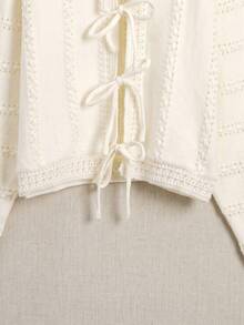 JIANHU Autumn/Winter Beige Hollow-Out Lace-Up Knit Cardigan - White - View 10