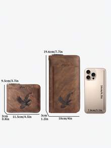 HOVI'S Men's 2 Pieces Vintage Distressed Clutch Wallet Set - Long Wrist Strap Handbag With Embossed Design + Compact Short Wallet - Brown - View 10