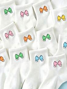 5/10/20 Pairs Random Colorful Bow Ankle Socks For Tween Girls Back To School Crew Socks Teens Toddler Kids Fall White Socks Daily Wear Halloween - Multicolor - View 4